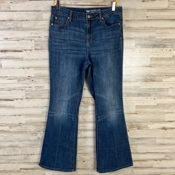 GAP Denim - Gap Jeans Women 12/31R Blue Denim Dark Wash Stretch High Rise Flare Hippie Boho